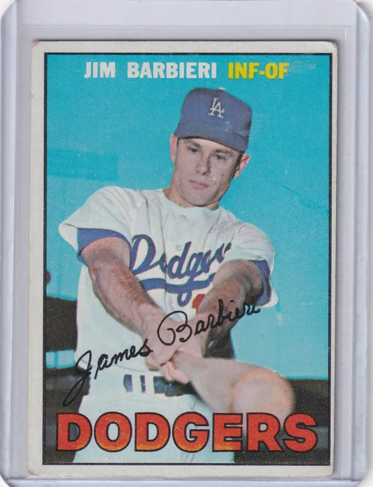 Vintage 1967 Topps Baseball card of Jim Barbieri from the Los Angeles Dodgers RC