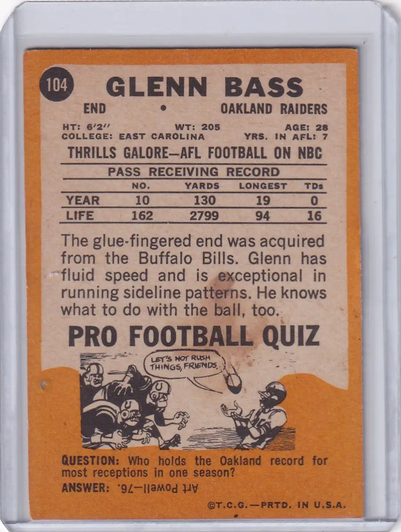 1967 Topps Football #104 Glenn Bass - Oakland Raiders