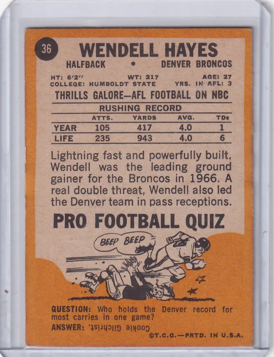 1967 Topps Football #36 Wendell Hayes - Denver Broncos