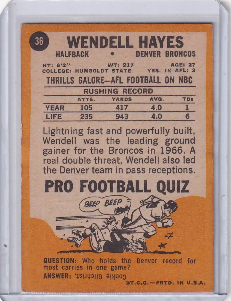 1967 Topps Football #36 Wendell Hayes - Denver Broncos