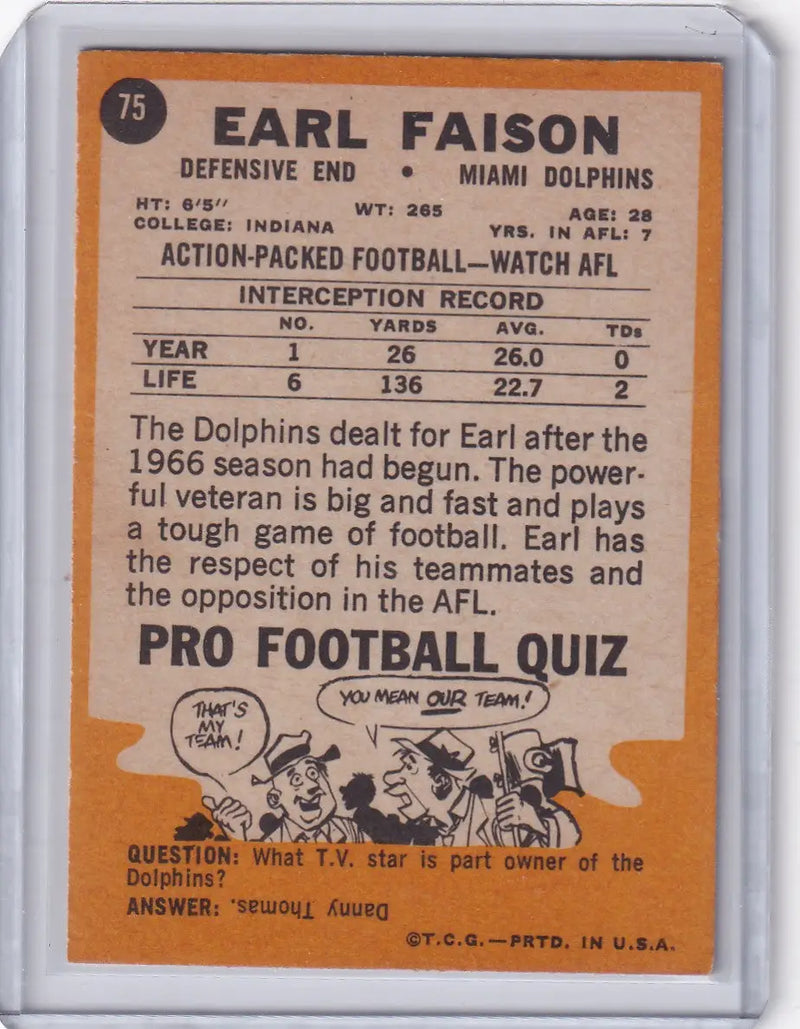 1967 Topps Football #75 Earl Faison - Miami Dolphins