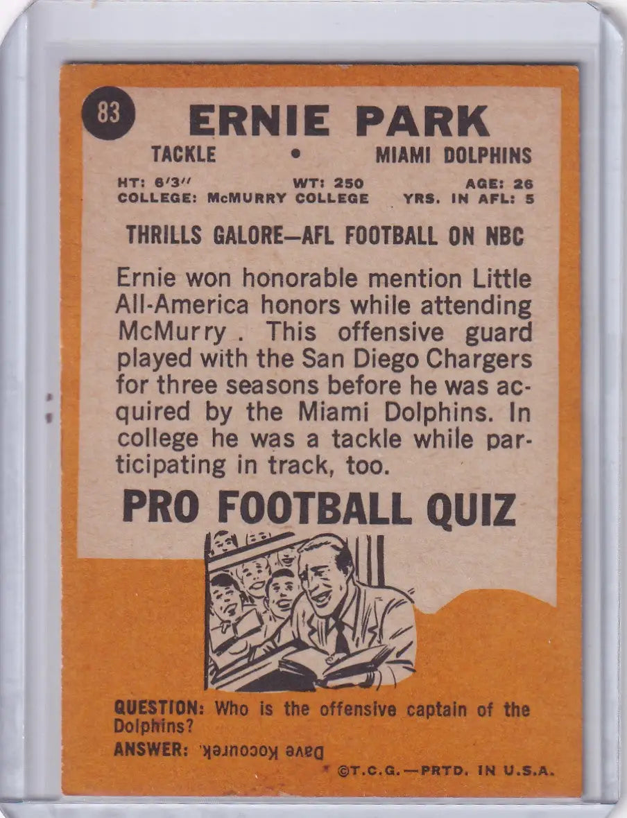1967 Topps Football #83 Ernie Park RC - Miami Dolphins