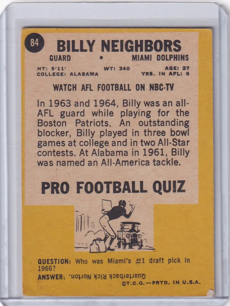 1967 Topps Football #84 Bill Neighbors - Miami Dolphins