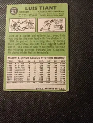 1967 Topps - Luis Tiant #377. Cleveland Indians. VG+ - Baseball Card Single