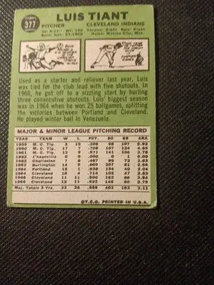 1967 Topps - Luis Tiant #377. Cleveland Indians. VG+ - Baseball Card Single