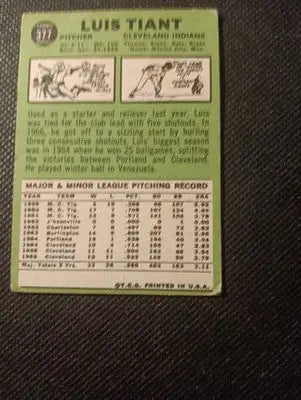 1967 Topps - Luis Tiant #377. Cleveland Indians. VG+ - Baseball Card Single