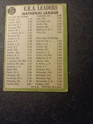 1967 Topps - NL ERA Leaders Sandy Koufax Juan Marichal M. Cuellar #234. PR-GD - Baseball Card Single