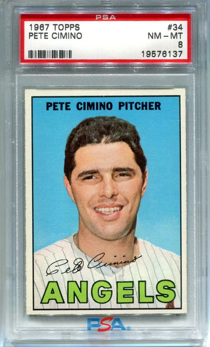 Graded 1967 Topps Pete Cimino #34 PSA 8 NMT-MT California Angels Baseball Card