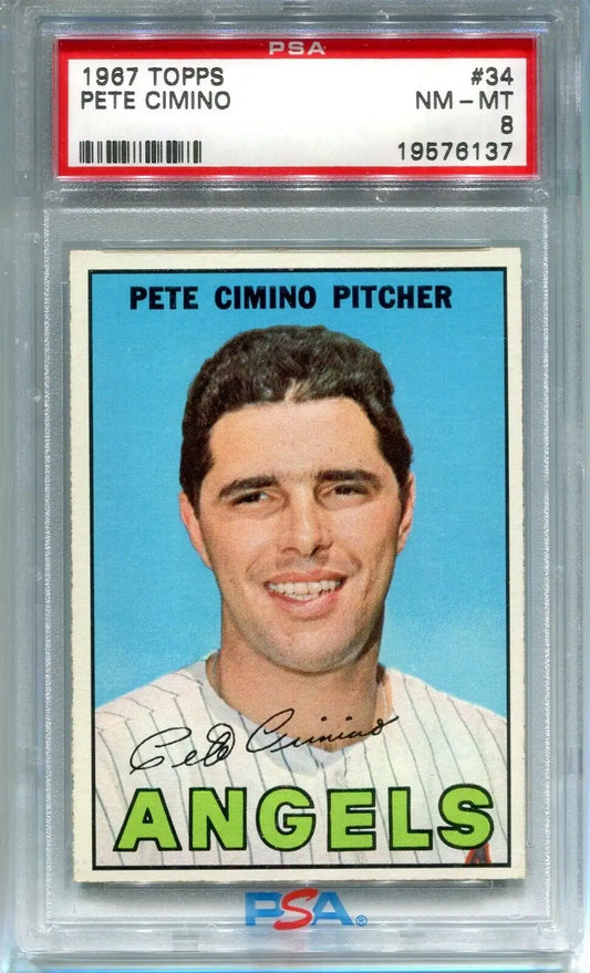 Graded 1967 Topps Pete Cimino #34 PSA 8 NMT-MT California Angels Baseball Card