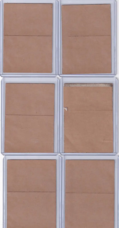 Six plastic card holders in a grid showcasing 1967 Topps Test Stickers Pittsburgh Pirates