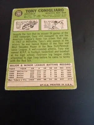1967 Topps - Tony Conigliaro #280. Red Sox. VG+ - Baseball Card Single