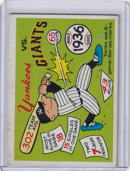 Vintage Fleer World Series card featuring cartoon player and 1936 World Series stats
