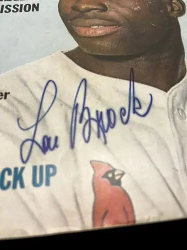 Lou Brock autographed baseball jersey from 1968 Auto Dell Sports Magazine BAS Beckett Cardinals