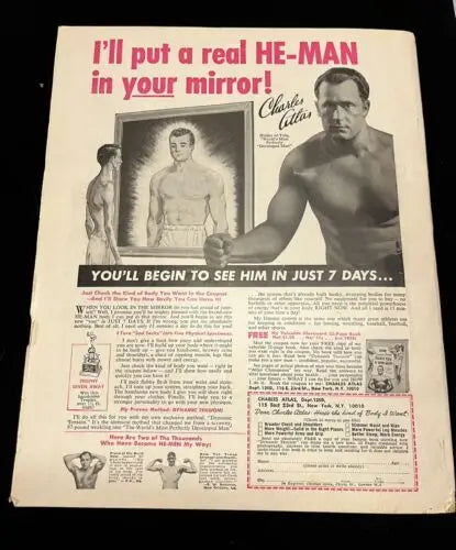 Vintage Charles Atlas advertisement featured in 1968 Lou Brock Auto Dell Sports Magazine