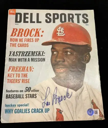 Signed Lou Brock Auto Dell Sports Magazine, 1968 Cardinals collectible item