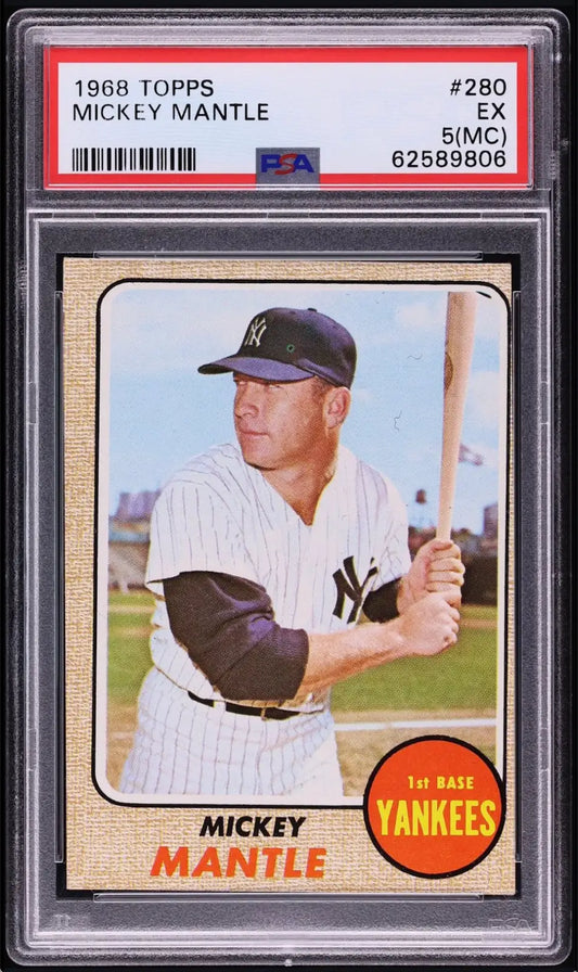 1968 Topps 280 Mickey Mantle NY Yankees PSA 5(MC) New York Yankees great MLB HOF - Baseball Card Single