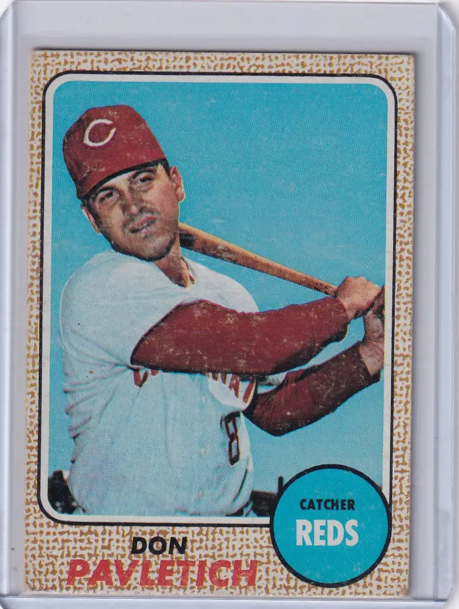 Vintage Topps Baseball card of Don Pavletich in batting stance for Cincinnati Reds