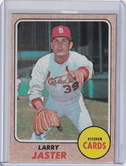 Topps Baseball card of Larry Jaster in St. Louis Cardinals white uniform and red cap