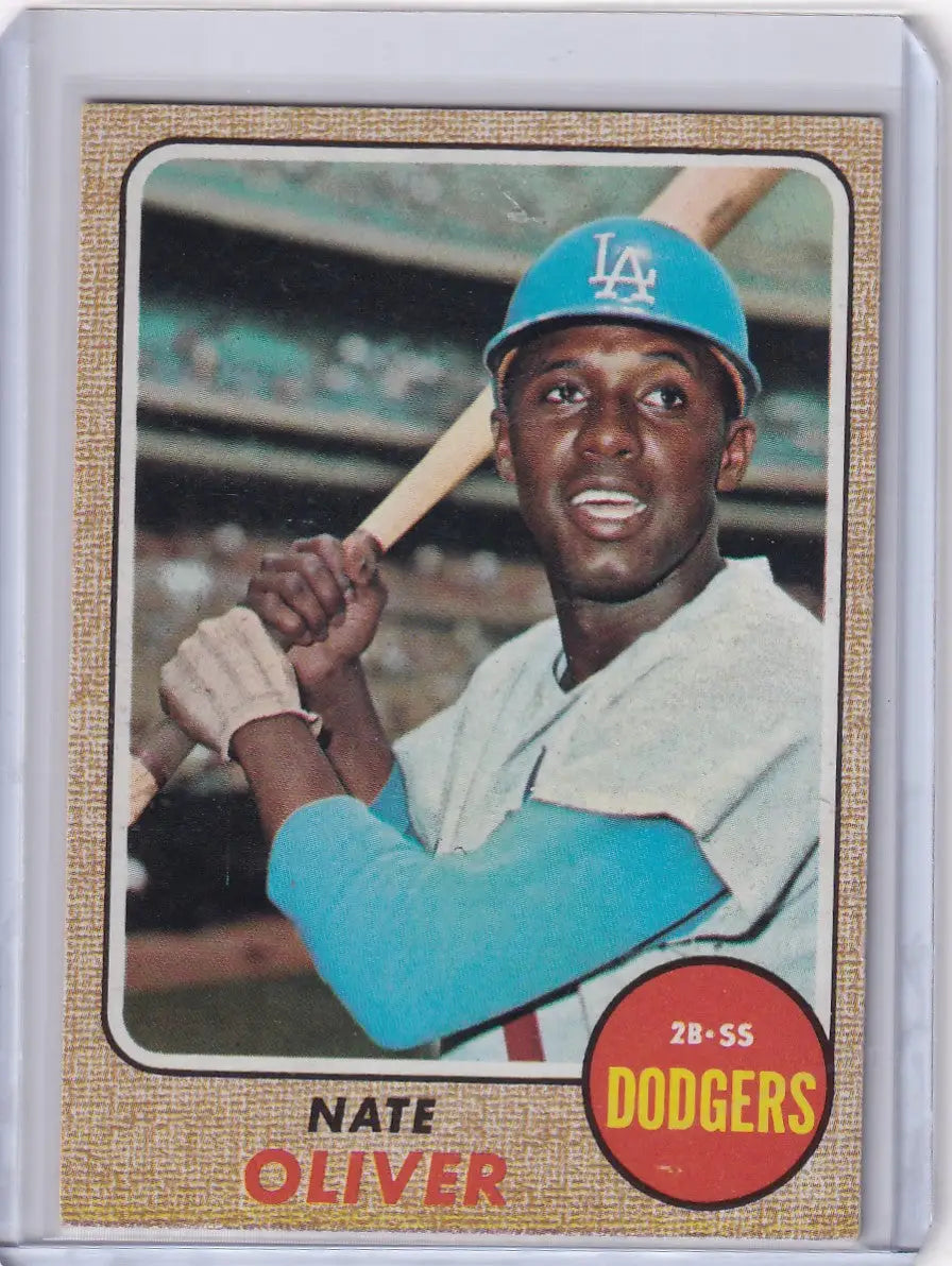 1968 Topps Baseball #124 Nate Oliver in batting pose for Los Angeles Dodgers memorabilia