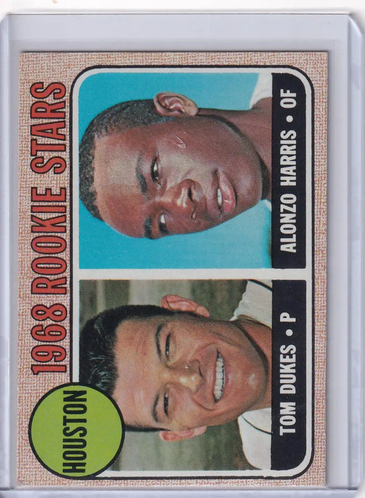 Baseball card of Tom Dukes and Alonzo Harris from 1968 Topps Baseball Astros Rookies