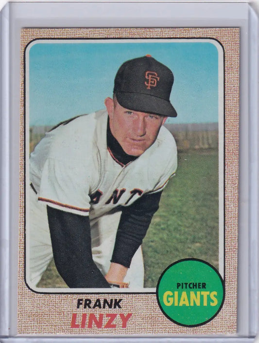 Baseball card of Frank Linzy, pitcher for the San Francisco Giants, Topps Baseball 1968