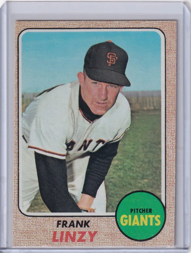 Baseball card of Frank Linzy, pitcher for the San Francisco Giants, Topps Baseball 1968