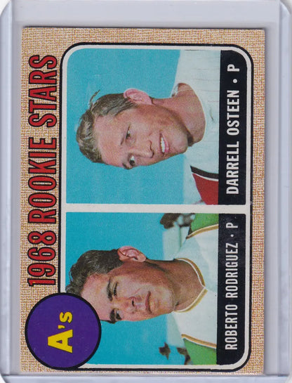 Vintage Topps Baseball card featuring 1968 Athletics Rookies Rodriguez and Osteen