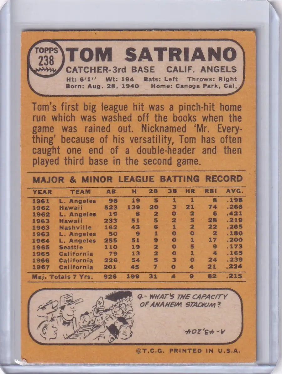 1968 Topps Baseball #238 Tom Satriano - California Angels