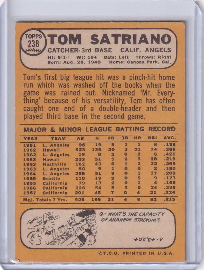 1968 Topps Baseball #238 Tom Satriano - California Angels