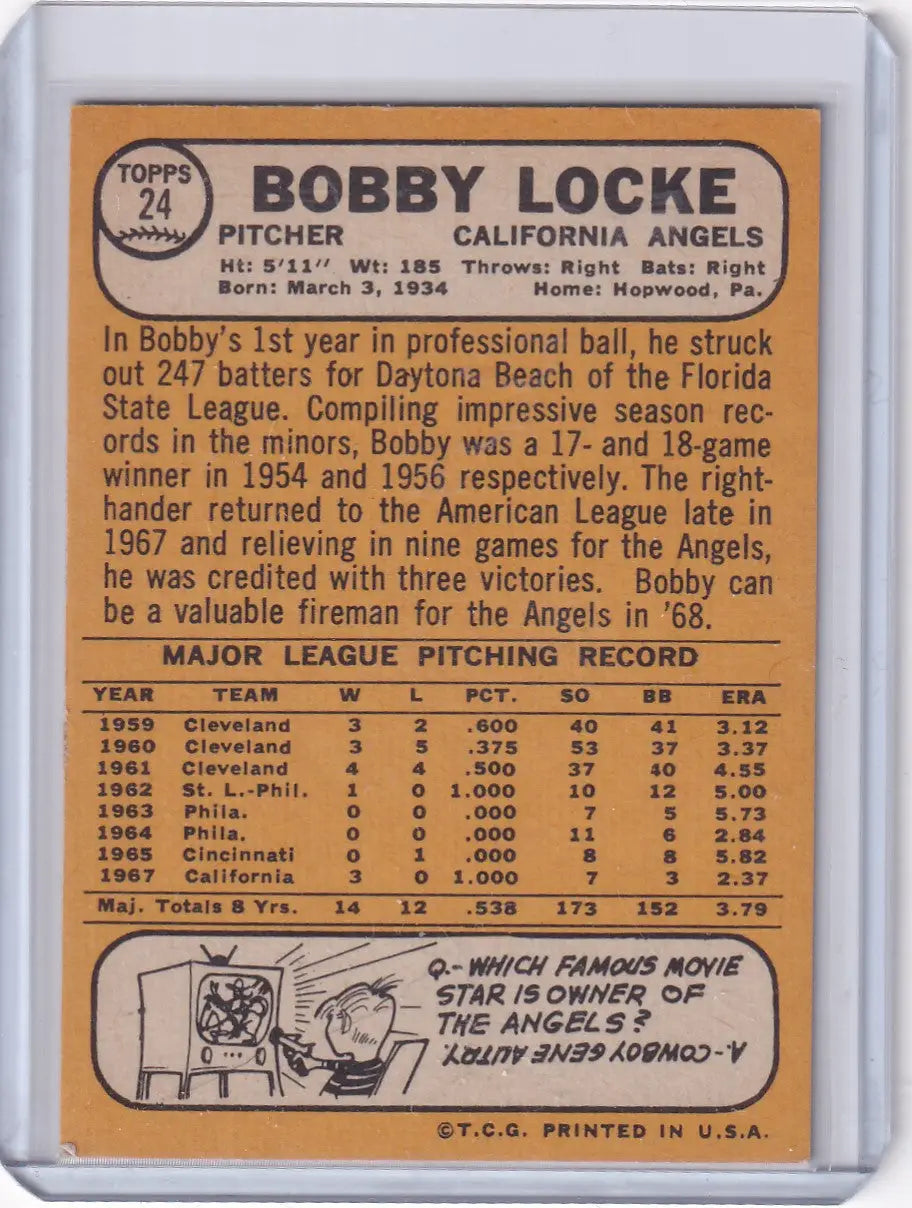 1968 Topps Baseball #24 Bobby Locke - California Angels