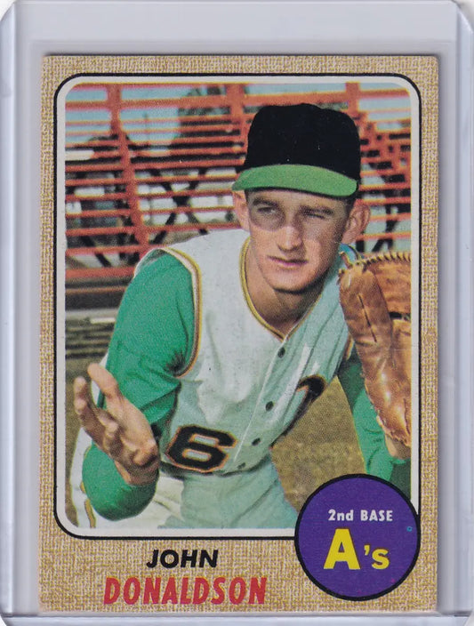 1968 Topps Baseball card of John Donaldson in Oakland Athletics uniform
