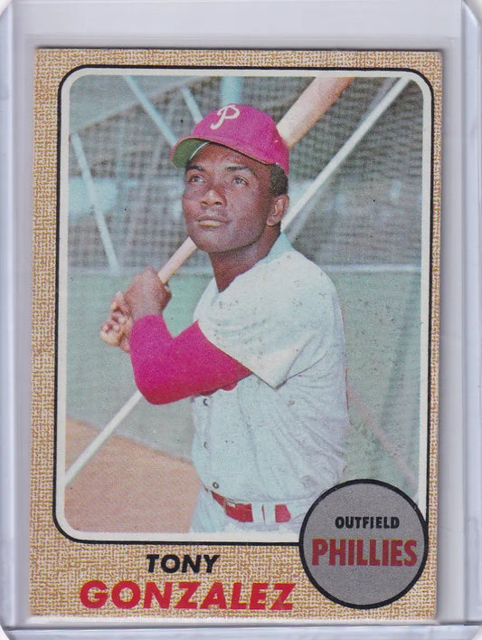 1968 Topps Baseball card of Tony Gonzalez, Philadelphia Phillies outfielder in batting stance