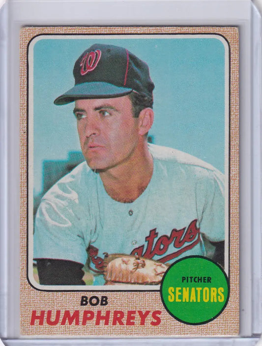 1968 Topps Baseball card of Bob Humphreys, Washington Senators pitcher in uniform