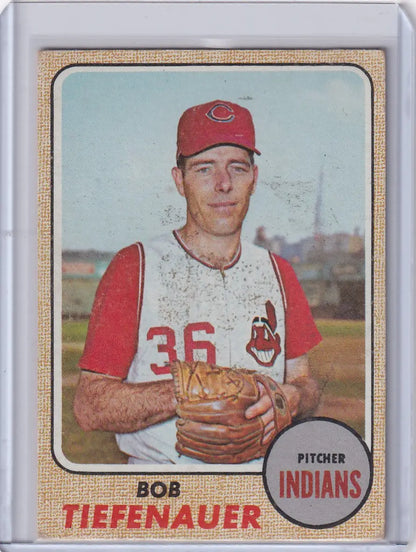 Vintage Topps Baseball card of Bobby Tiefenauer, Cleveland Indians pitcher in uniform