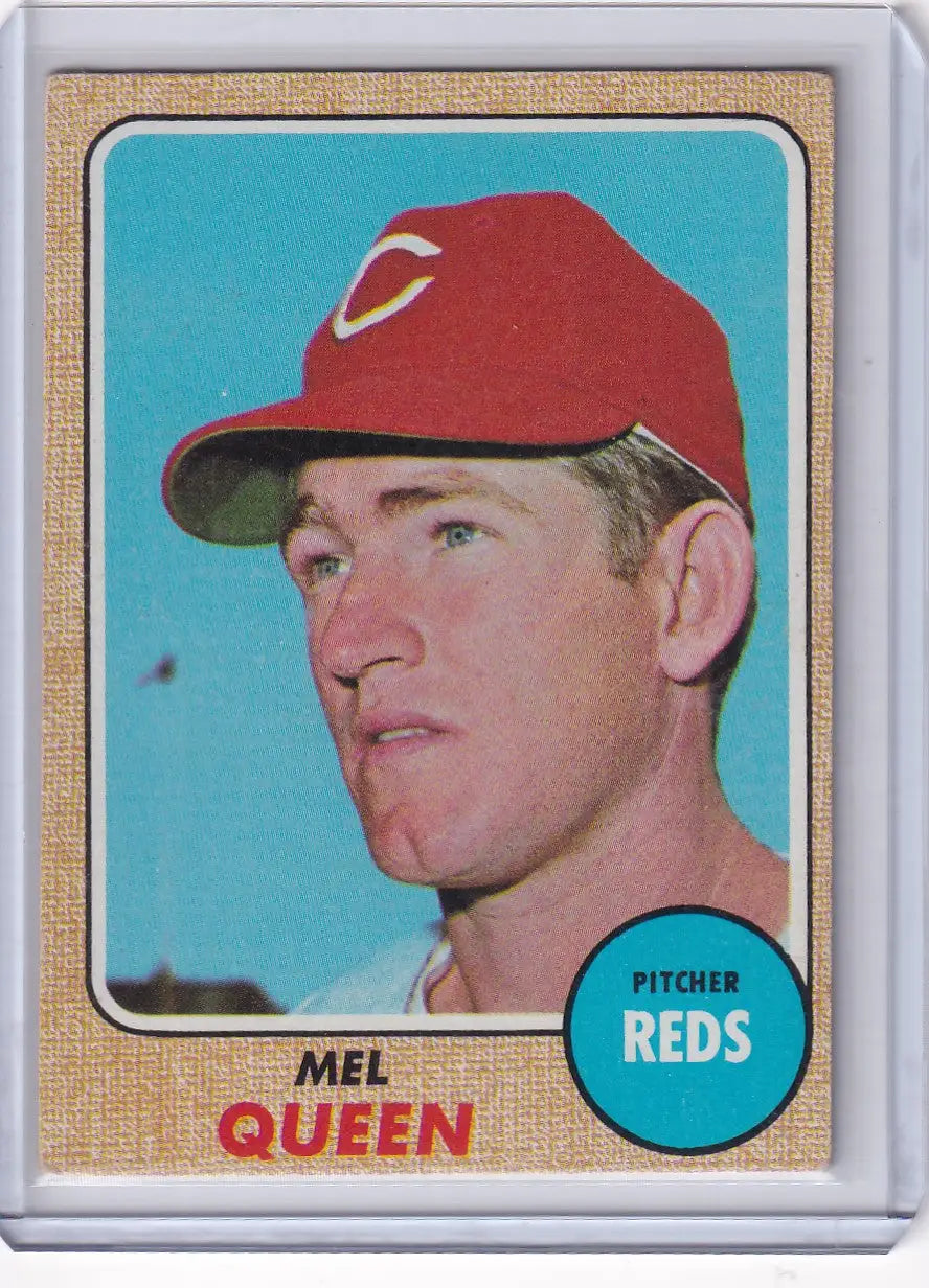 1968 Topps Baseball card of Mel Queen, Cincinnati Reds pitcher for collectors