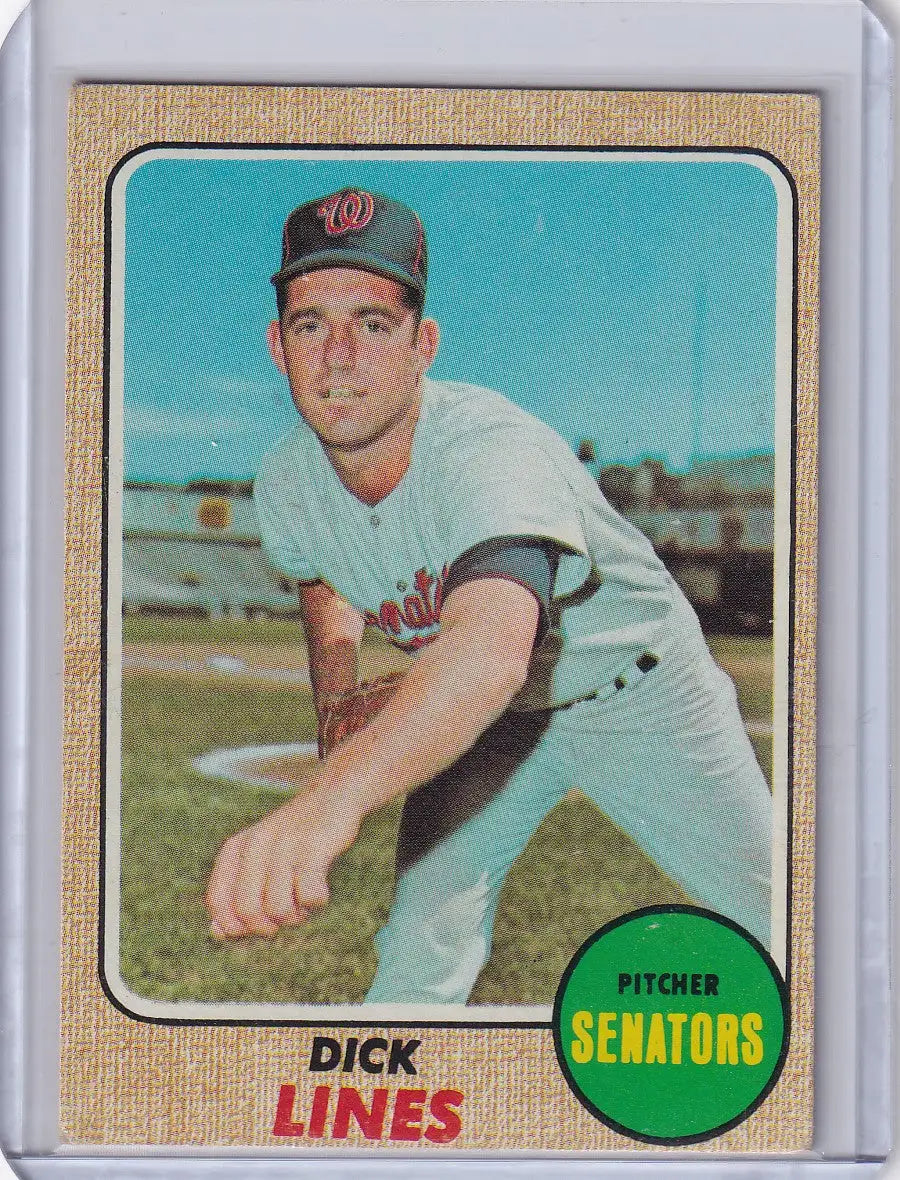Baseball card of Dick Lines, a Washington Senators pitcher from Topps Baseball 1968