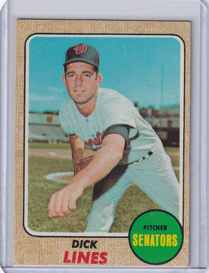 Baseball card of Dick Lines, a Washington Senators pitcher from Topps Baseball 1968