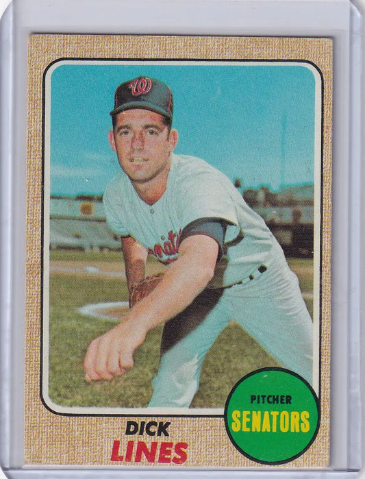 Baseball card of Dick Lines, a Washington Senators pitcher from Topps Baseball 1968