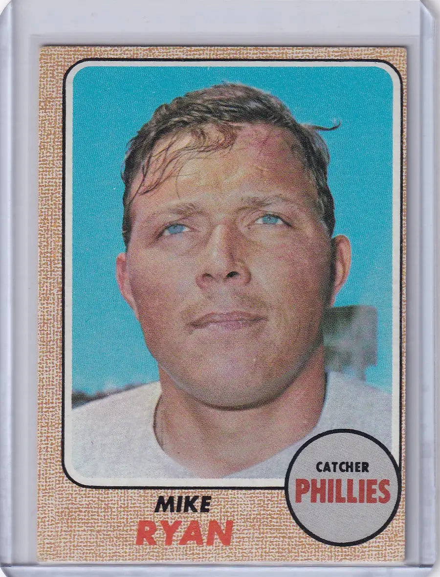Baseball card close-up of Mike Ryan, catcher for the Philadelphia Phillies, Topps Baseball