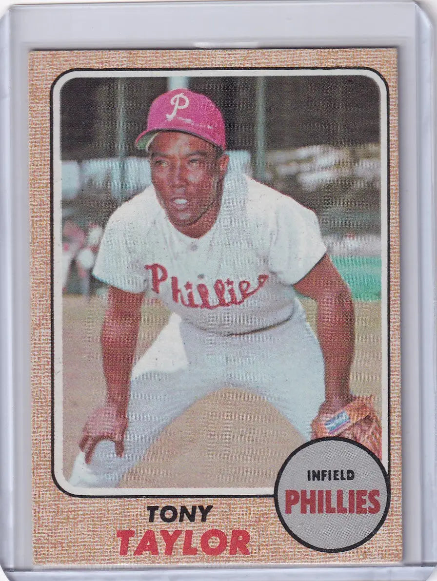 Baseball card of Tony Taylor, Philadelphia Phillies infielder, from 1968 Topps Baseball