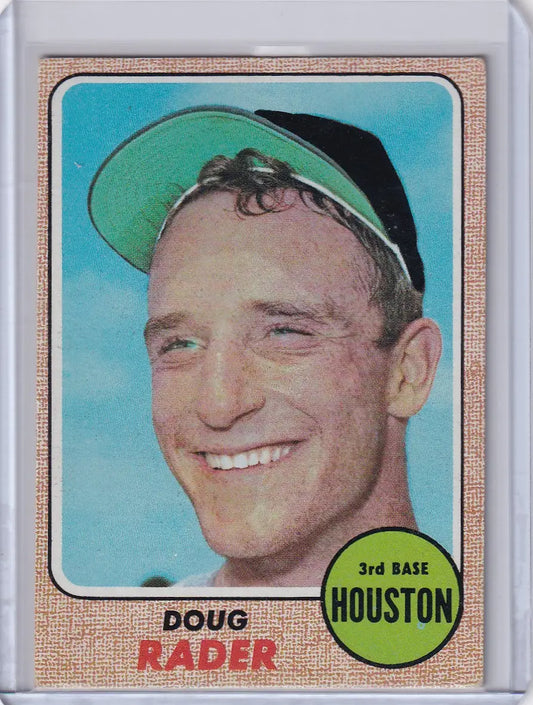 Vintage Topps Baseball card of Doug Rader smiling in Houston Astros cap