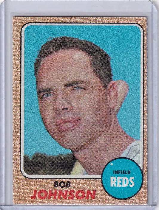 Vintage Topps Baseball card of Bob Johnson from the Cincinnati Reds 1968 series