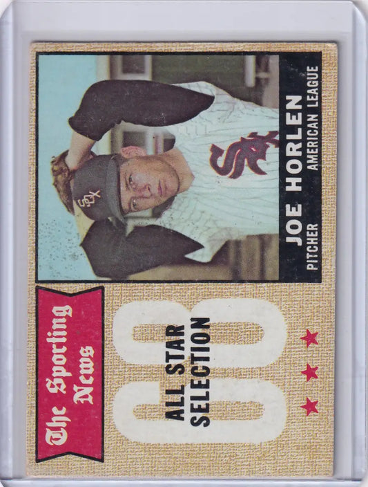 Baseball card of Joe Horlen in light uniform, Topps Baseball Chicago White Sox AS