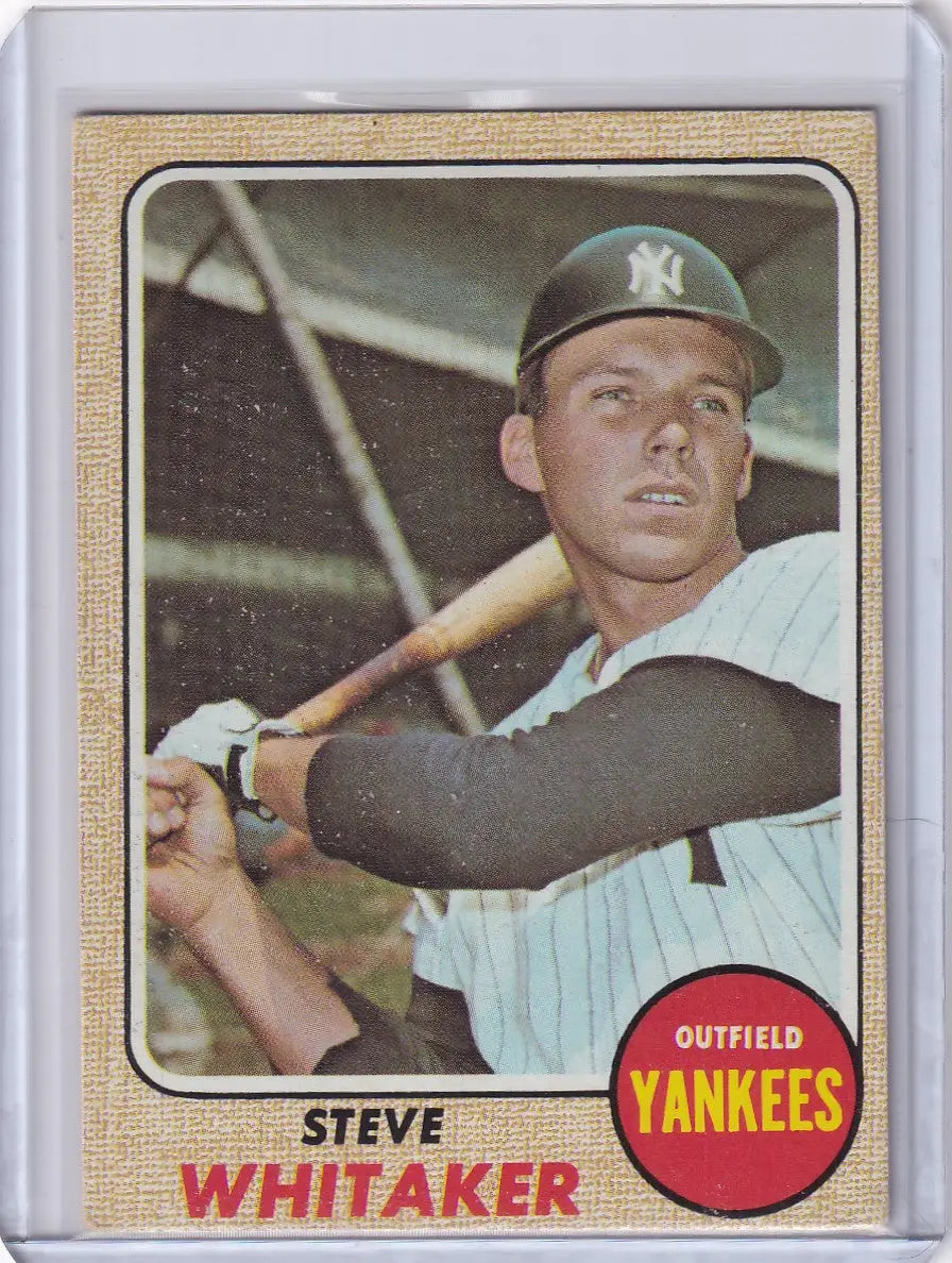 Vintage Topps Baseball card of Steve Whitaker in batting stance for New York Yankees