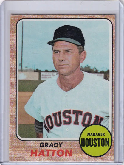 Vintage 1968 Topps Baseball card of Grady Hatton, Houston Astros manager in uniform