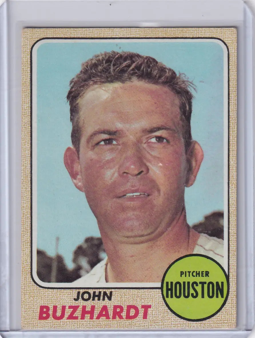 Close-up portrait of John Buzhardt on 1968 Topps Baseball card for Houston Astros