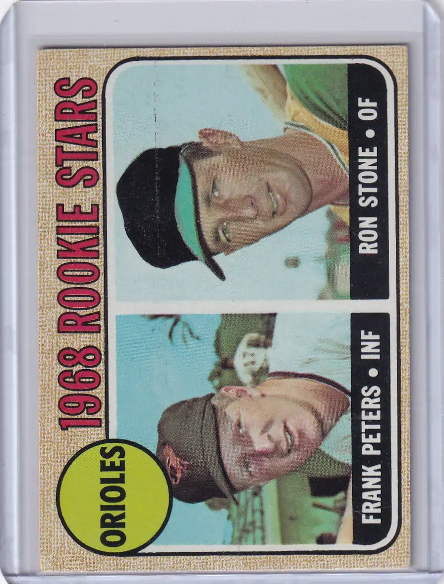 Vintage 1968 Topps Baseball card of Orioles Rookies Frank Peters and Ron Stone