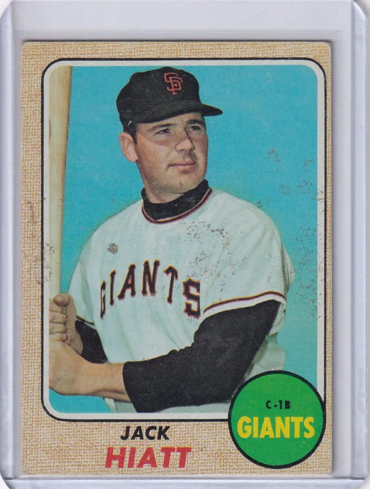 Vintage 1968 Topps Baseball card of Jack Hiatt, San Francisco Giants player
