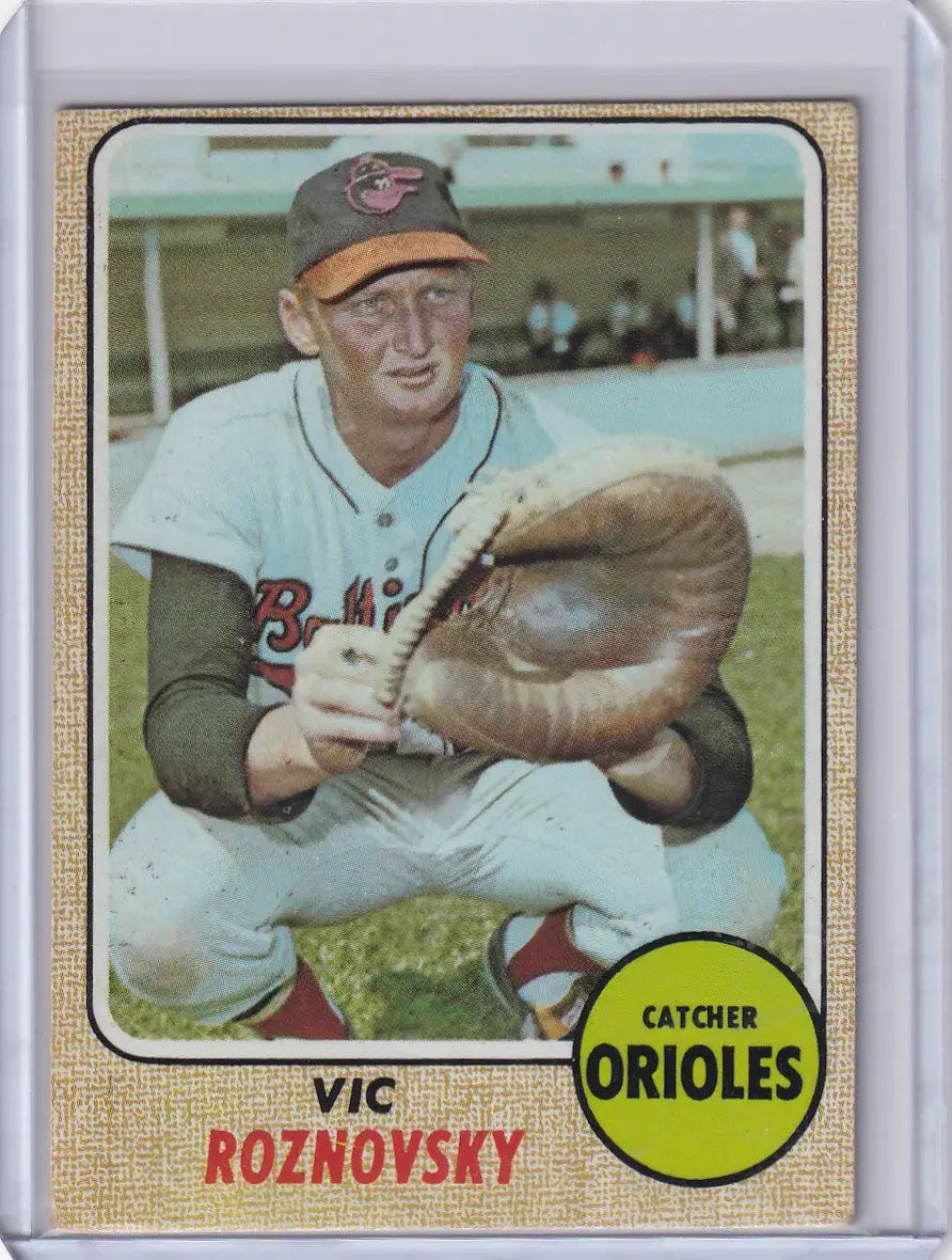 Topps Baseball card of Vic Roznovsky, catcher for the Baltimore Orioles
