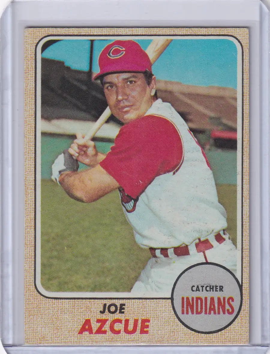 1968 Topps Baseball card of Joe Azcue, Cleveland Indians catcher in batting stance